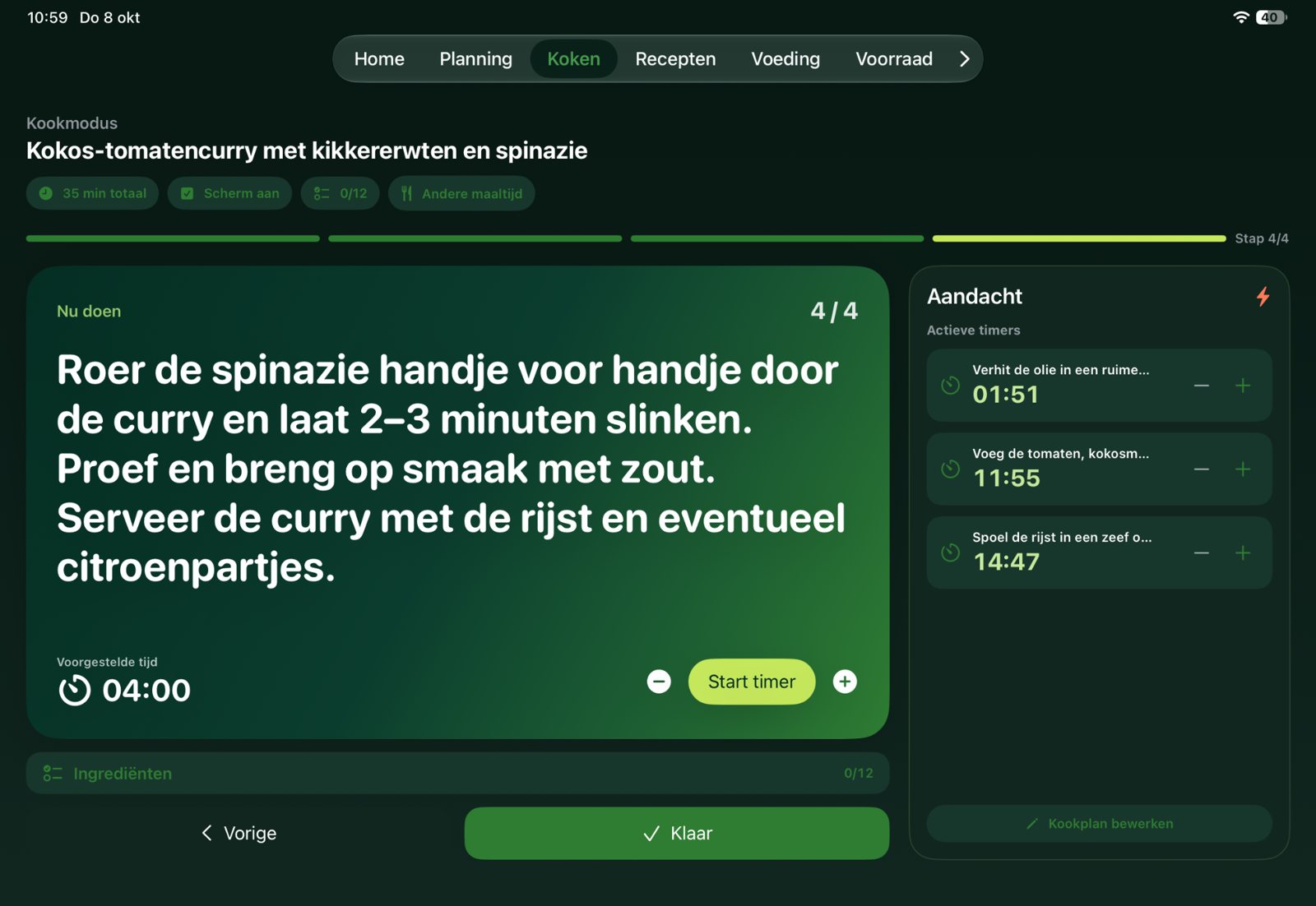 Interactieve kookmodus met timers