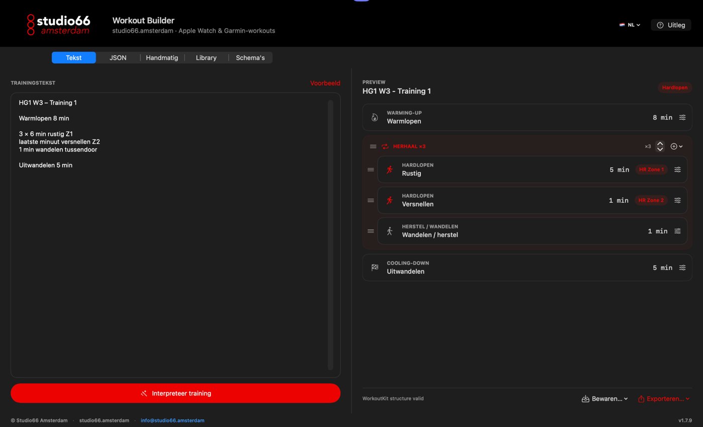 macOS trainingsinvoer met gestructureerde workoutpreview